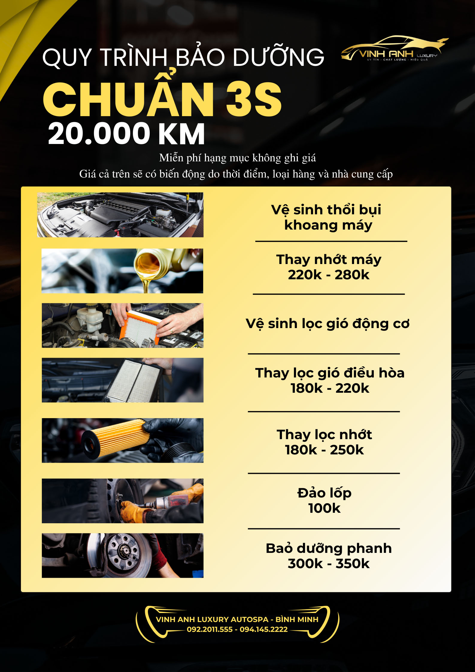 Quy trình bảo dưỡng ô tô 20.000km chuẩn 3S tại Auto Spa Vinh Anh