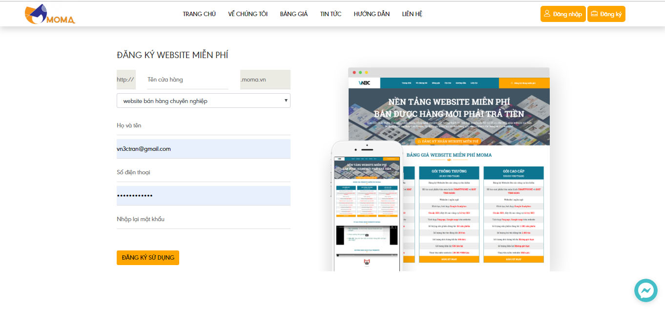 tạo website bán hàng miễn phí